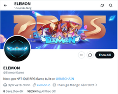 A YouTube channel page for "ELEMEN" featuring a banner for a "73RS BLEND NFT" Game built on Binance, with the post advising new crypto investors to study past events, learn from Bitcoin's history, and avoid all-in investments to prevent future losses.