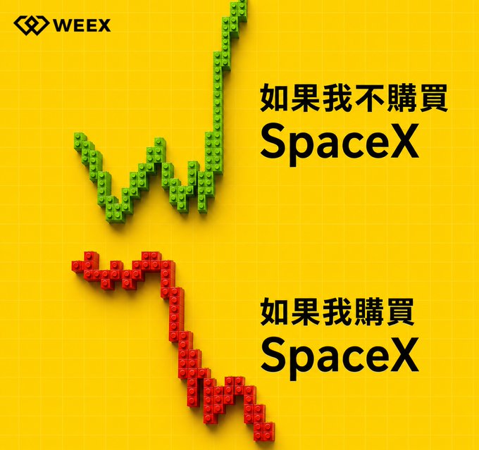 The image features a yellow background with two lines, one red and one green, positioned above the words "SpaceX" written in Chinese characters. The red line has a downward slope, while the green line has an upward slope. These lines are arranged diagonally from each other, creating a visually striking contrast against the yellow background.