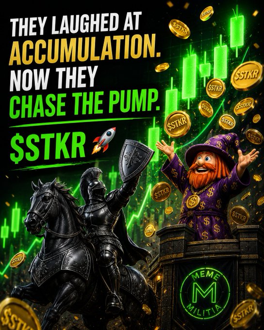The image features a poster with a cartoon character dressed as a knight, holding a sword and shield, standing atop a tower surrounded by gold coins. The poster also includes text that reads "Happy thursday guys The ones who stacked in silence are smiling today Patience pays". This suggests that the poster is promoting patience or encouraging people to be patient while waiting for their investments to grow.
