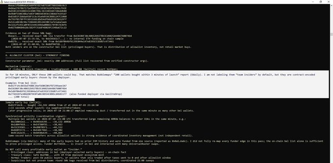 A screenshot of a dark-themed document or forum post with the header 'ArbitrumDAO/CKIP Proposal' discussing onchain signals about ARKM tokens and AladdinDAO's KIP-5 budget, mentioning wallet transactions and inventory analysis.