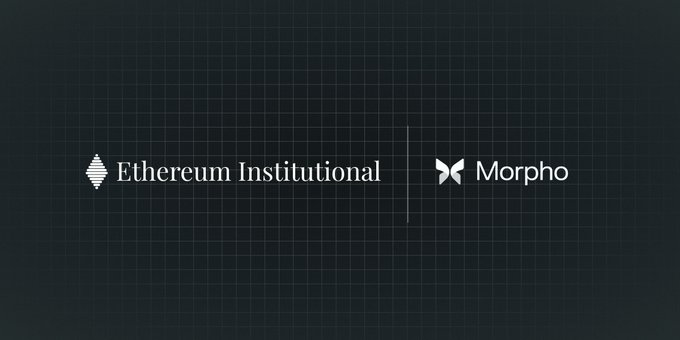 A dark grid background features the "Ethereum Institutional" logo alongside the "Morpho" logo, separated by a thin vertical line. The image visually pairs these two brands to highlight a new independent non-profit aimed at helping institutions adopt open financial infrastructure like Morpho.