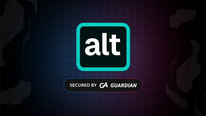 A logo display showing 'alt' secured by 'GA GUARDIAN' on a dark technical background.