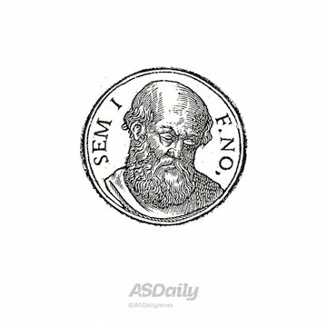 A black and white sketch of an older bearded man's profile inside a circle with the text 'SEMP FNO,' displayed with an 'ASDNews' watermark.