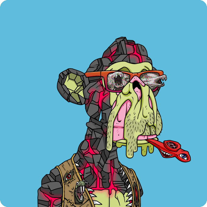 A digital illustration of a Cthulhu-like creature wearing orange sunglasses, depicted with rocky, magma-like skin against a solid blue background.