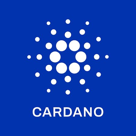 The Cardano logo consisting of a cluster of white dots arranged in a circular pattern on a solid blue background, with the word "CARDANO" written in white text below.