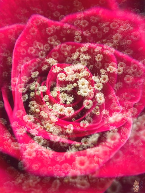 A close-up macro photograph of a vibrant pink rose, showcasing its intricate center filled with delicate stamens and soft petals.