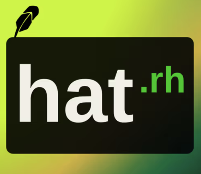 The image features a logo with the text "hat.rh" displayed in white and green lettering on a black rectangular background, accompanied by a black fedora hat icon in the upper left corner. The word "hat" is stylized to resemble a hat shape, reinforcing the brand identity that aligns with the post's message of "The Hat Stays Onchain!"