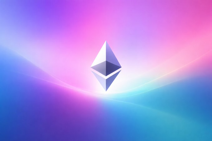 The Ethereum logo displayed against a vibrant purple and blue gradient background, visually representing the cryptocurrency mentioned in the post amid its significant price decline despite rising network activity.