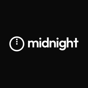 The image displays the "midnight" logo on a black background, featuring a stylized circular icon with a vertical line beside the lowercase text. This branding relates to the post announcing that Midnight's Glacier Drop for $NIGHT token redemptions has been resumed following a precautionary pause due to the SecondFi security incident.