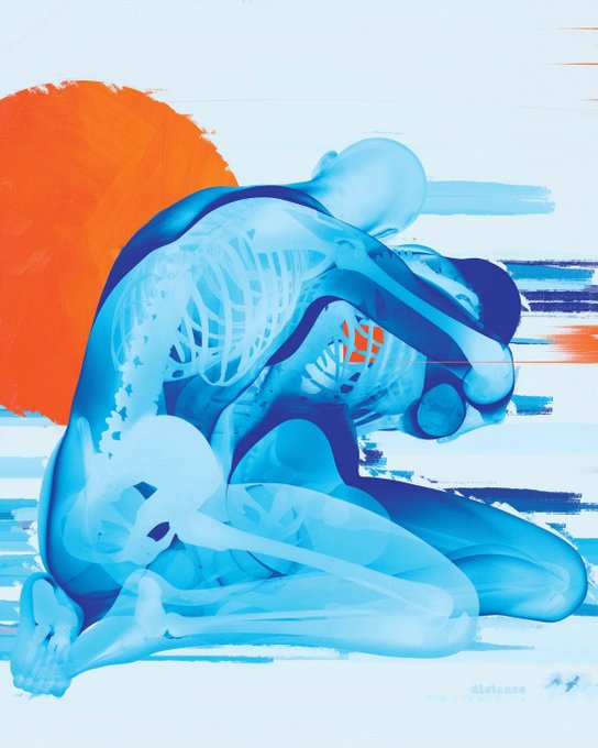 "GN" stands for "Greatest of All Time", which is a famous quote attributed to Buddha. In the image, there are two blue human figures sitting next to each other with their arms around one another. The background features an orange circle that appears to be radiating outwards from the center of the image. This composition creates a sense of unity and connection between the figures, as well as a spiritual or meditative atmosphere.