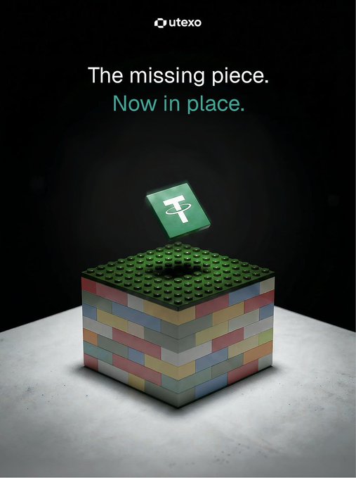A promotional graphic for 'Qutexo' features the text 'The missing piece. Now in place.' above a 3D rendering of a cube built from colorful Lego-like bricks, with a green Tetris-like block bearing a 'T' logo hovering above it.