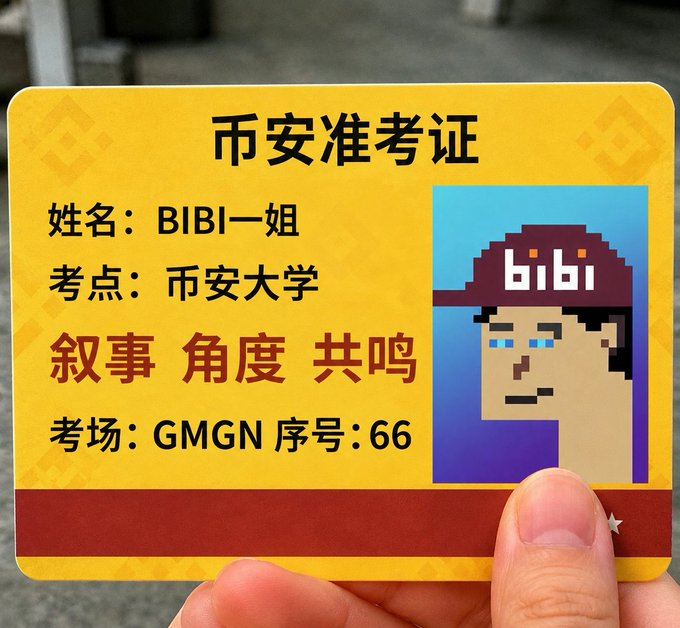 A person's hand is holding a yellow card with Chinese characters, including "BIB" and "GGN", which are likely names or identifiers for someone. The card also features an illustration of a man wearing a hat and has a star design on it. The image includes text in both English and Chinese that reads: "BIB; GGN; 66". This suggests the person holding the card might be using it to identify themselves, perhaps as part of a gaming event or competition where participants are required to wear unique identifiers for easy recognition.