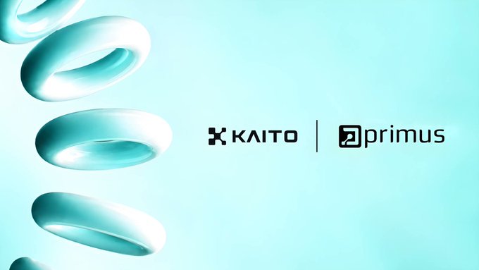 A stylized blue-green graphic with glossy ring shapes and the visible brand text “KAITO | primus.”