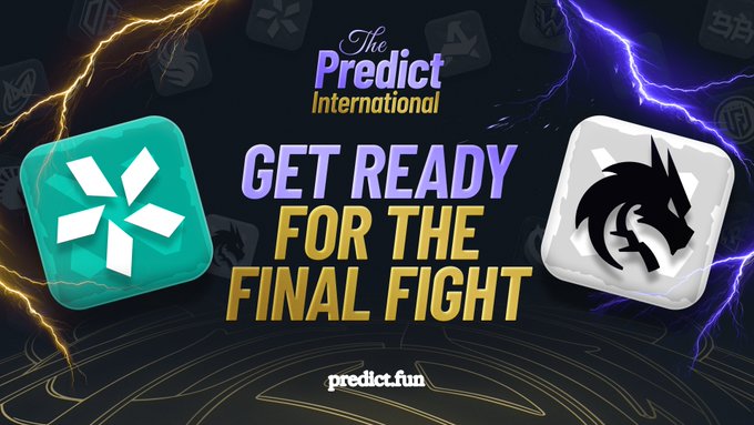 A promotional banner for 'The Predict International' announcing 'GET READY FOR THE FINAL FIGHT' with a teal asterisk logo and a black dragon logo against a lightning background.
