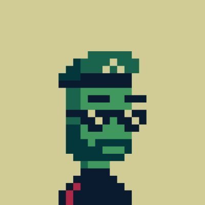A pixel art character with a green head, white eyes, and a small red detail on its neck is displayed against a pale yellow background. The image complements the post, which announces a giveaway for 10 GTD and 15 FCFS spots for a pixel art NFT mint by @0xDonCrypto on August 23rd, with a supply of 1,234 and a mint price of 0.001234 ETH.