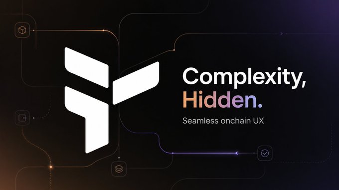 The image features a logo for a cryptocurrency called @useTria. The logo consists of a white "F" with an arrow pointing towards it, accompanied by the text "Complexity Hidden." This suggests that the focus should be on simplicity rather than complexity in the user experience. The post emphasizes the importance of keeping the user interface simple and straightforward to ensure a better user experience.