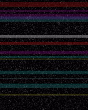 The image features a black background with a variety of colorful stripes running across it. The stripes include red, blue, green, yellow, purple, and orange colors. The image also contains text that reads "✦ This Friday: 404_LAND on Virtual HEK ✦ Join the virtual tour of the show where error becomes both metaphor and framework ❤️". The post is part of a collaboration between the Tezos Foundation and @curatorview RSVP, which aims to explore the relationship between art and technology.