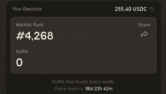 A screenshot of a phone screen showing an account status for a currency trading platform. The screen displays the number 4, potato (or possibly an error), and a rating or ranking system that shows the user's rank among other users who have participated on the platform. The post suggests a bulk trade pre-deposit program called aura distribution which is based on user ratings. Users can benefit from this program if they are early with their deposits.