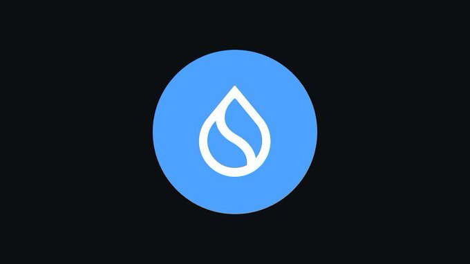 A blue circular logo with a white water droplet design containing an 'S' shape is displayed on a dark gray background.