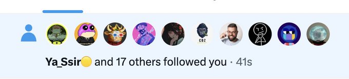 A screenshot showing 'Ya_Ssir' and 17 others followed you notification with various profile pictures.