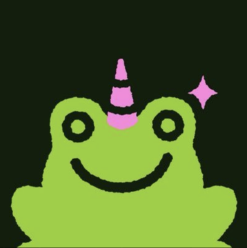 A cute green cartoon frog with a unicorn horn and a pink sparkle on its head smiles happily, symbolizing Trust Wallet's newly added support for @TradePools graduated tokens on the Uniswap launchpad. The playful, magical imagery conveys excitement about the milestone integration.