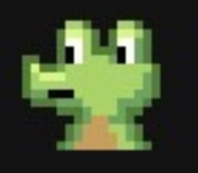A pixel-art green frog with wide eyes and an open mouth is shown against a black background. The image serves as a visual companion to a post analyzing the pros and cons of the GMGN tool, with the frog likely representing the author's skeptical or unimpressed reaction to GMGN's "advantages," which they attribute more to weak competitors than to GMGN's own merits.