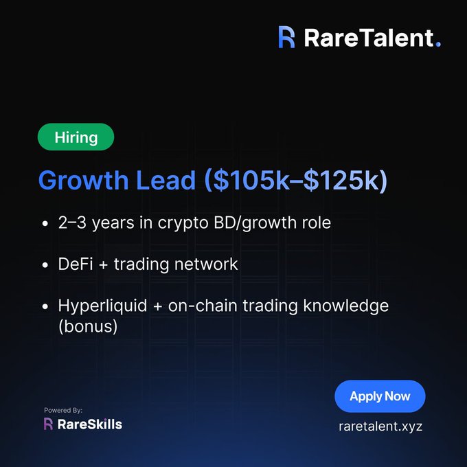 "The text is blue while the background is black," says the author at a website that has some information about jobs posted there. The main content of this advertisement is to find qualified individuals who have experience related to growth or business development within the crypto space, particularly in areas such as DeFi and trading infrastructure. To apply for the job, interested candidates should visit the website or email the advertiser with their application details. The site also mentions that "experience with Hyperliquid" is a desirable skill set."