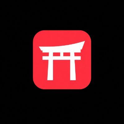 A minimalist icon of a white Japanese torii gate centered on a red rounded square background.