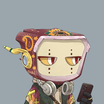 An illustration of a stylized character with a boxy head, wearing a hood and headphones, looking at a smartphone.