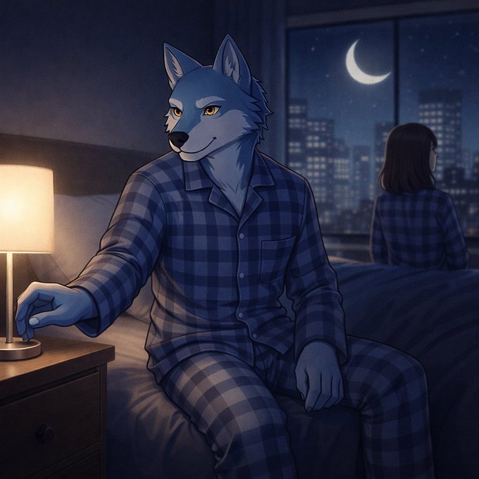 The image features a man wearing pajamas sitting at an end table with his eyes closed, possibly falling asleep or meditating. Behind him, there's another person who appears to be looking out of a window. The scene takes place in a bedroom setting, and the overall atmosphere seems calm and peaceful. The post includes a reference to "Good night fams Ready to touch some grASS here See y’all tomorrow morning".