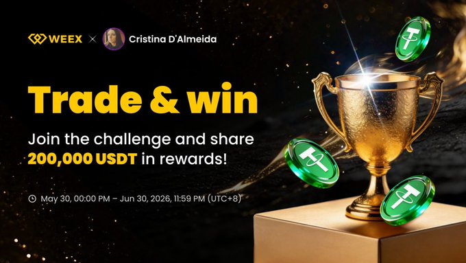 The image features a poster with a gold trophy placed on a gold stand, surrounded by green coins. The text on the poster indicates that there is a trade & win challenge involving 100,000 USDT rewards, and that participants should join this challenge to be part of the event. In addition to the competition aspect, it seems like there might be some sort of currency exchange or related transaction involved in the reward system.