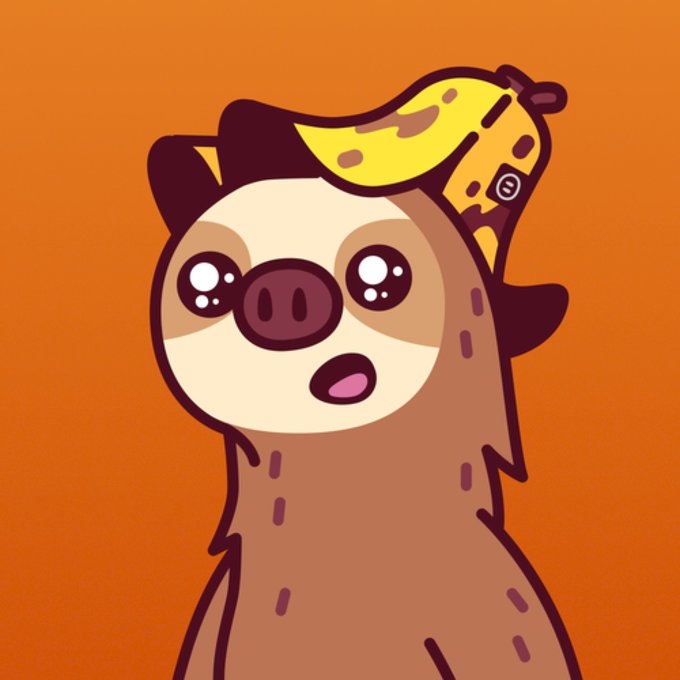 The image features a cartoon sloth wearing a hat, possibly a banana hat, with its mouth open as if surprised or excited about something. The sloth appears to be moving towards the right side of the frame, which could indicate that it has just moved into view in the photo. The caption below the image reads "A Sloooth just moved #3627 sold for 150 $APE 0x53c8...8b4a → 0x66c6...5e0d Slow moves. Real movement. @Sloooths". This suggests that the sloth is a popular item, possibly due to its unique and humorous appearance or because it has been featured in an advertisement.