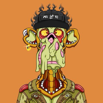A stylized digital illustration of a grotesque, zombie-like character wearing a black "MAD DOG YC" cap, set against an orange background.