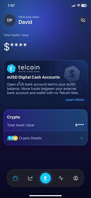 The image shows a phone screen with a blue background, displaying information about Bitcoin transactions. A message from David is displayed at the top of the screen, indicating that he has accepted Bitcoin as payment for his services. The text "It's alive!!!!! V5 $TEL" suggests that there might be some sort of cryptocurrency-related event or news happening in the area where the image was taken.