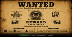 A vintage-style "WANTED" poster offers a reward by Constrained Networks for restricted data such as transaction history, framing user privacy as a sought-after commodity. The accompanying post critiques how privacy efforts like Beldex's VRF-based PoS are essential, since without strong validator consensus, private transactions remain vulnerable—just like a locked diary with the key left in plain sight.