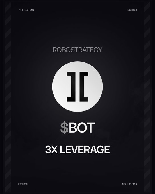 The image features a black background that prominently displays the logo of a new listing for trading $BOT with a 3x leverage increase, also known as RWA (Risk-adjusted leverage). The text clearly states that it is "New RWA Perp Listing!" and provides details about the trading strategy. However, there is no further information on the specific type or value of currency being traded for.