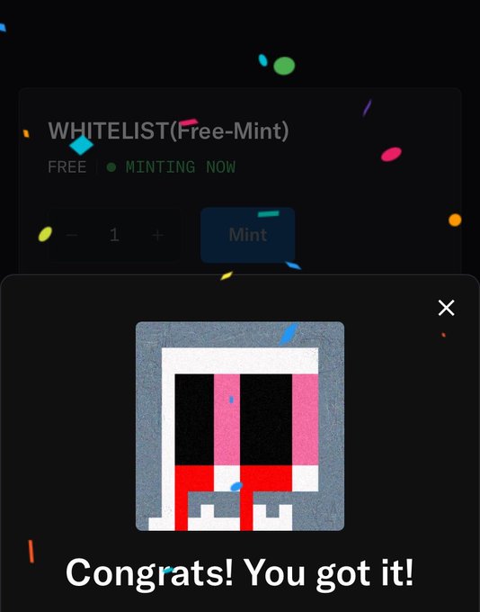 The image shows an online gaming platform with a game that appears to be a pixel art style game, possibly a pixel art style video game or a pixel art style puzzle game. The game has a square shape with red and black colors on it. The background of the image is dark, which contrasts with the colorful elements in the foreground. There are also confetti scattered around the edges of the image, adding to its festive atmosphere. In the top right corner of the image, there's a message that reads "Happy weekend ct I was able to mint Creep kids thanks to being a GLiFS holder". This message seems to be related to the game or the gaming community in some way.
