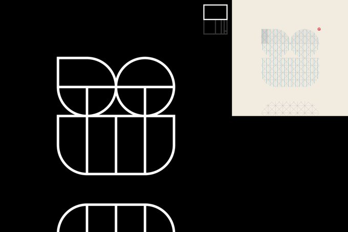 The image displays a stylized geometric logo featuring overlapping circular and rectangular shapes forming an abstract figure, alongside a smaller cream-colored panel with a blue patterned version of the same design. The accompanying text references an "Expanding Node" receiving a #5723 Opepen (Ed. 40), suggesting this is branding or visual identity associated with the Opepen NFT collection's node ownership system.