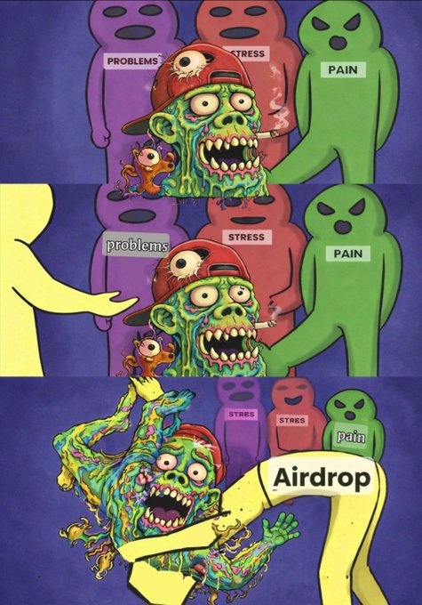 The image shows a cartoon depiction of a group of people with various colored heads and bodies, including green, purple, red, and yellow characters. The scene depicts a cartoon character being held down by another character wearing a baseball cap. The caption below the image reads "Happy Sunday frens gQuip Bro, this SoSoValue second airdrop is straight waste of time if you’re grinding for influencers anyway. Most big airdrops are cooked for influencers anyway. Still heavy on @quipnetwork real utility, strong team, and actually building something that's gonna pay off big $QUIP".
