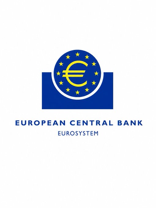 The image displays the European Central Bank (ECB) Eurosystem logo, featuring the iconic euro symbol surrounded by the EU's circle of stars on a blue background, with "EUROPEAN CENTRAL BANK / EUROSYSTEM" text below. The logo directly relates to the post about an ECB Executive Board member advocating for central bank money to operate on blockchain rails and use smart contracts for settlement, representing the institution driving this digital currency initiative.