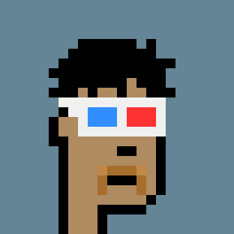 A low-resolution pixel art avatar depicts a brown-skinned figure wearing red-and-blue 3D-style glasses against a bright blue background. The stylized, meme-like character fits the post's casual, crypto-trading tone encouraging engagement and the sharing of Solana (SOL) wallet addresses.