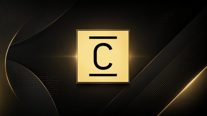 A minimalist black and gold logo featuring a square emblem with the letter 'C' between two horizontal lines on a dark background with elegant golden curves.