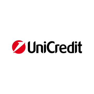 The image displays the UniCredit logo, featuring a red circular emblem with a white "1" alongside the company name "UniCredit" in bold black text. This logo represents the Italian bank mentioned in the post as seeking a technology partner to develop cryptocurrency trading, custody, and tokenized investment infrastructure.