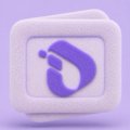 A white square app icon featuring a purple logo with a small heart, set against a light purple background.