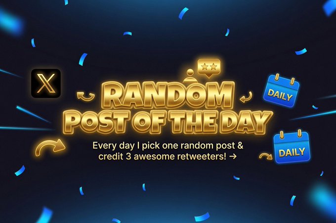 This image announces a "RANDOM POST OF THE DAY" giveaway, where one random post is chosen daily and 3 awesome retweeters are credited, aligning with the post's mention of a "3 winner Retweet giveaway".