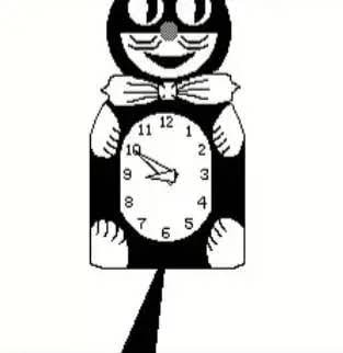 A black and white cartoon image of a cat-like figure holding a clock that reads approximately 9:45, standing on a thin line. The accompanying post mentions $NOSIS, described as an interactive Plan 9-inspired environment, though the image itself doesn't contain any visible text, numbers, or cryptocurrency details.