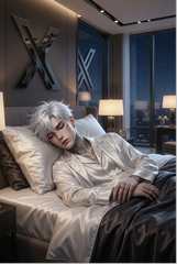 A silver-haired anime-style man rests in a sleek, modern bedroom, gazing out at a city skyline through large windows. The luxurious, futuristic setting subtly mirrors the post's optimistic tone of a thriving market, evoking the calm confidence of a "future billionaire investor" awaiting the Fed's key interest rate decision.