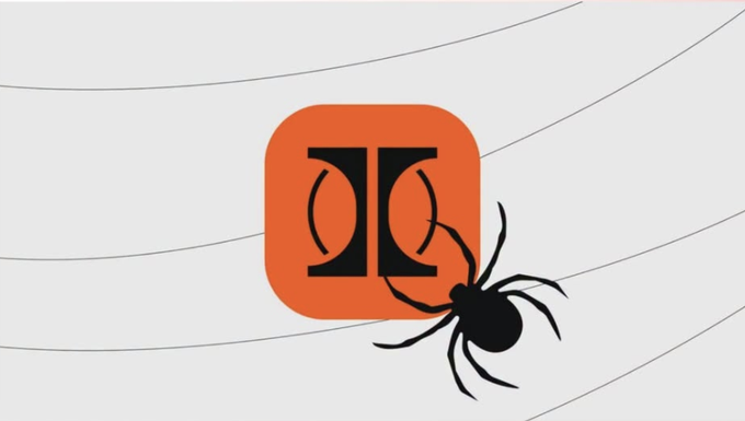 The image features an orange logo with parentheses around a "T" symbol alongside a black spider, visually representing a web hack. It illustrates the post's news about perpetual DEX Ostium halting trading after an oracle exploit drained approximately $18 million from its OLP Vault.