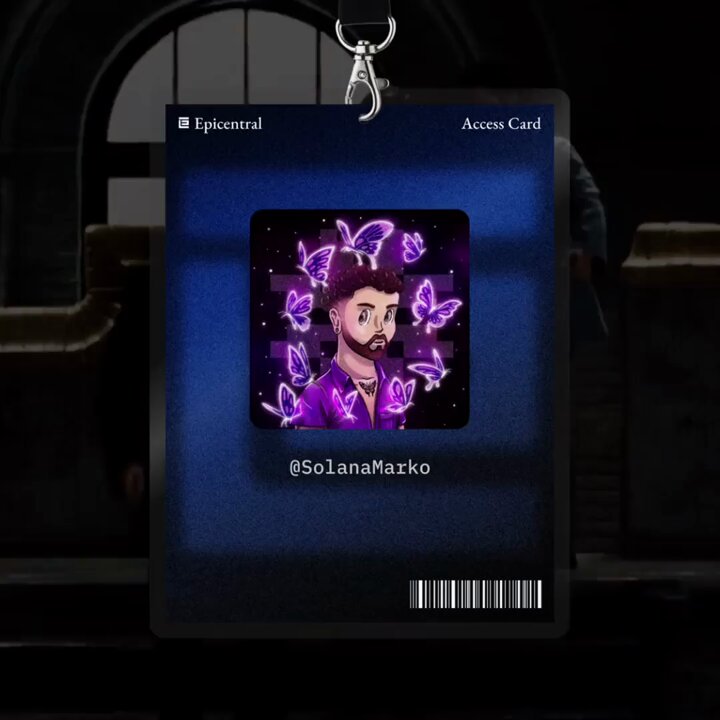 The image features a man with a beard wearing a purple jacket holding butterflies. The background of the image shows a brick wall, suggesting an indoor setting like a room or a building. The caption for the image reads "Welcome @SolanaMarko, onto the trading floor Time to grow Solana options in the Balkans".