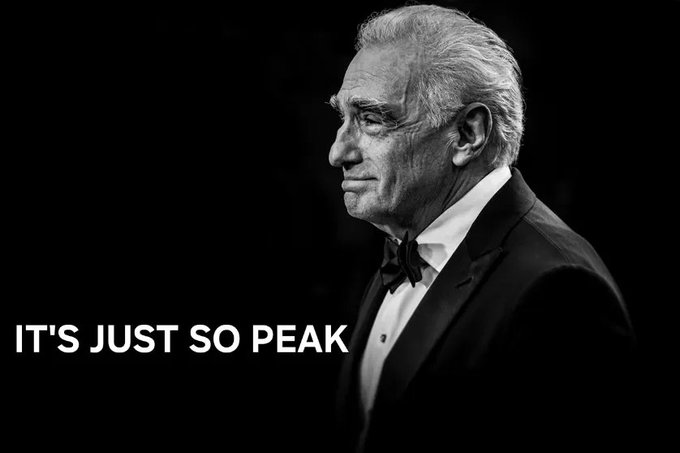 A black-and-white photo of an older man in a tuxedo looking to the side, paired with the text "IT'S JUST SO PEAK" — perfectly capturing the resigned, darkly humorous tone of the post about having a $0 portfolio while everyone else profits on Polymarket during the World Cup.